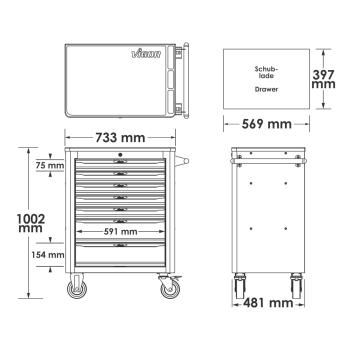 Montážní vozík s 344-dílnou sadou nářadí VIGOR V4560-X (3)
